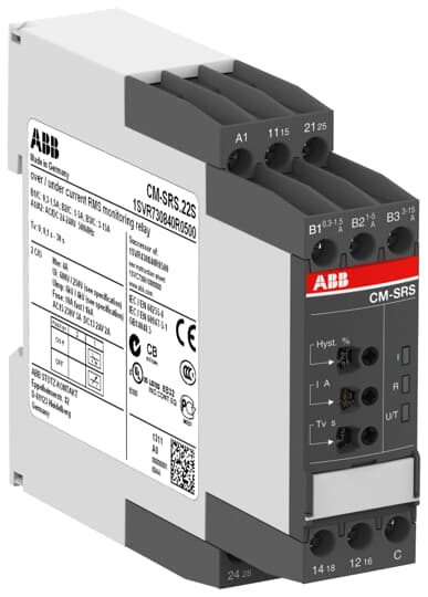 ABB CM-SRS.22S Current monitoring relay 2c/o, B-C=0.3-15A RMS, 220-240VAC 1SVR730850R0100