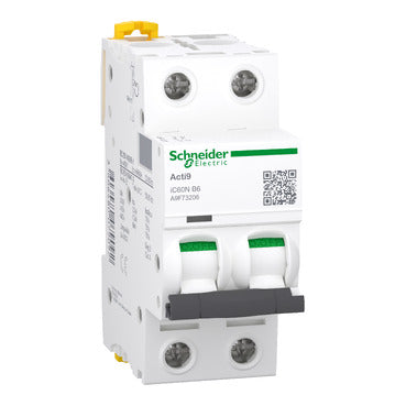 SCHNEIDER Miniature circuit-breaker. Acti9 iC60N. 2P. 6 A. B curve. 6000 A (IEC 60898-1). 10 kA (IEC 60947-2)