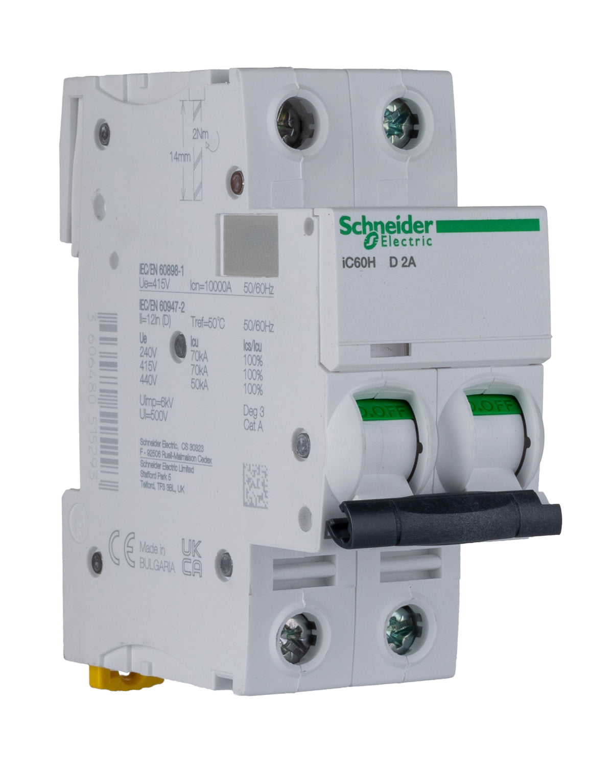 SCHNEIDER Acti9 iC60H 2P D 2A MCB
