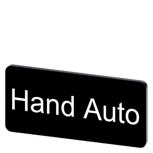 SIEMENS Labeling plate for snapping on or gluing, on label holder, label size 12.5x27 mm, black label, white font, with inscription: Hand Auto