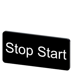 SIEMENS Labeling plate for snapping on or gluing to label holder, label size 12.5x27mm, black label, white font, with inscription: Stop Start