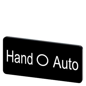 SIEMENS Labeling plate for snapping on or gluing, on label holder, label size 12.5x27 mm, black label, white font, with inscription: Hand O Auto