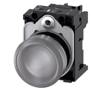 SIEMENS Indicator lights, 22 mm, round, metal, shiny, clear, lens, smooth, with holder, LED module with integrated LED 230 V AC, screw terminal