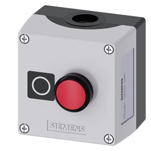 SIEMENS Enclosure for command devices, 22 mm, round, Enclosure material plastic, enclosure top part gray, 1 control point plastic, Recess for label, A=Pushbutton red, label: O, 1 NC, screw terminal, floor mounting, Label enclosed