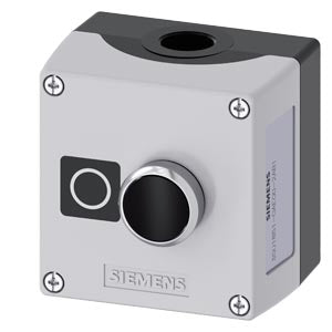 SIEMENS Enclosure for command devices, 22 mm, round, Enclosure material metal, enclosure top part gray, 1 control point metal, A=Pushbutton black, 1 NC, screw terminal, floor mounting, label: O, 1xM20 each on top and bottom, Label enclosed