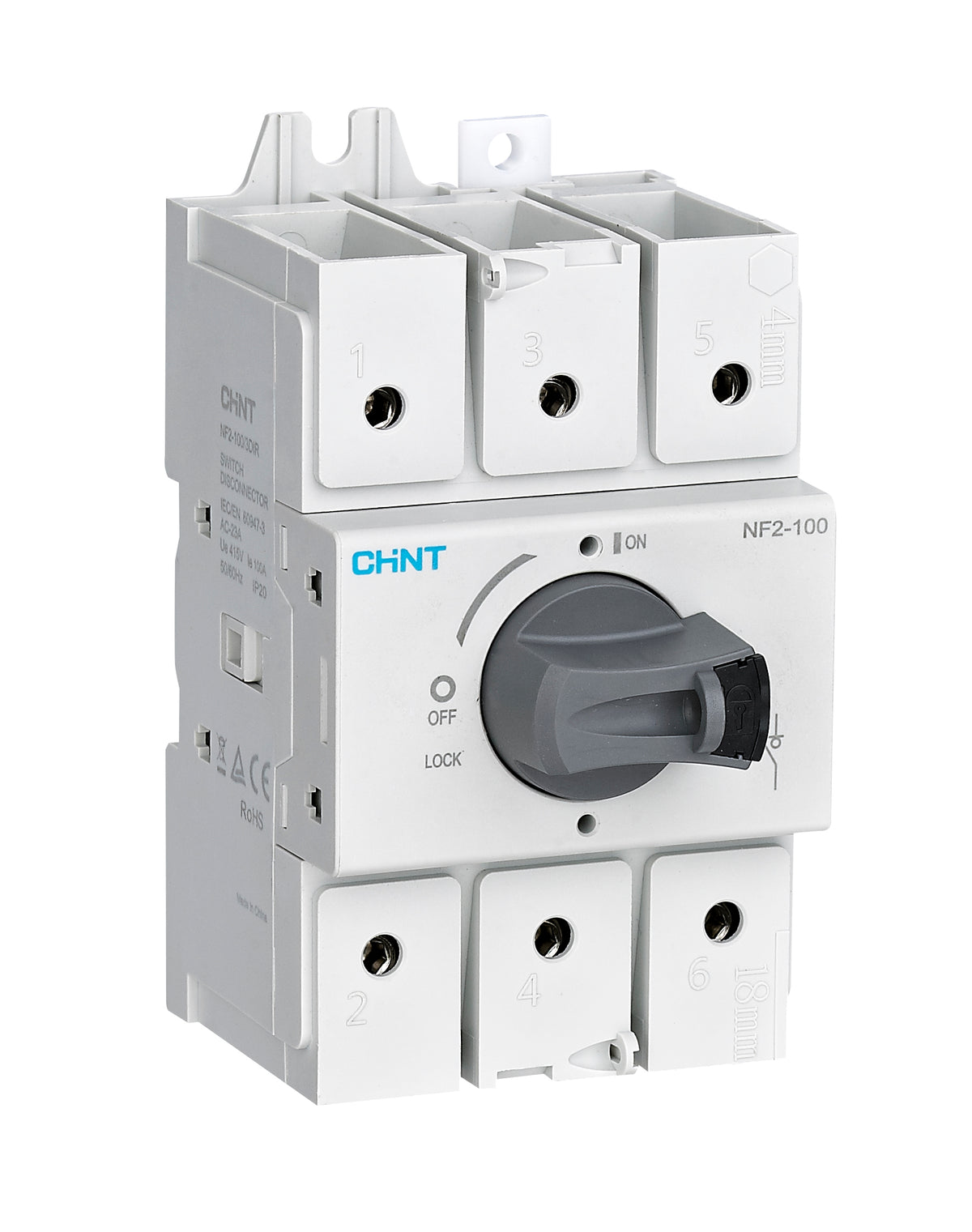 Chint 63A 3P DIN Isolators Grey handle with lock