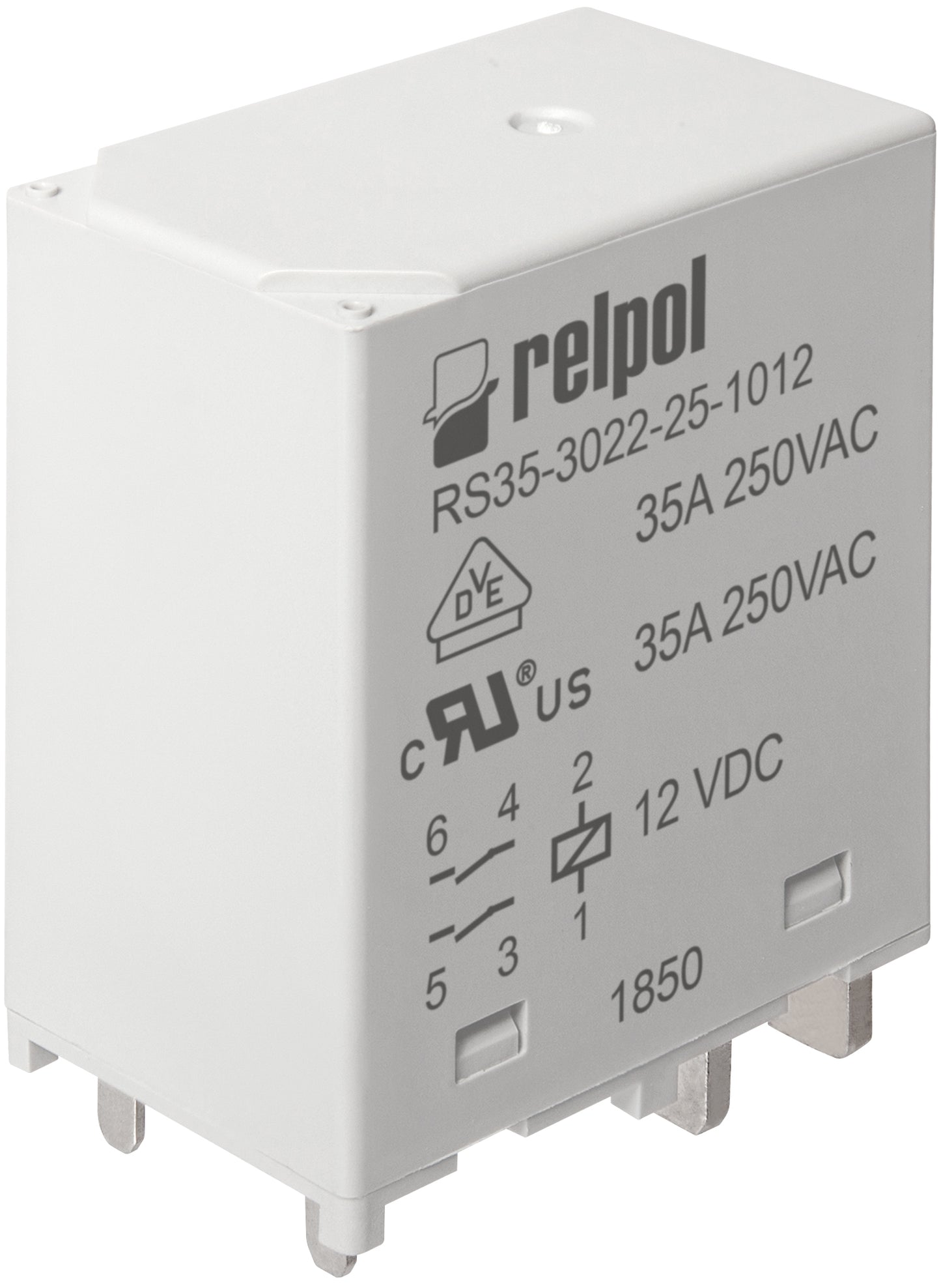 RELPOL S.A High power Relays RS35-3022-25-1110, 2 NO. Contact material: AgSnO2. Voltage coil 110 V DC. Rated load AC1 35 A / 250 V AC. Mounting: for PCB. Cover protection category IP 40.