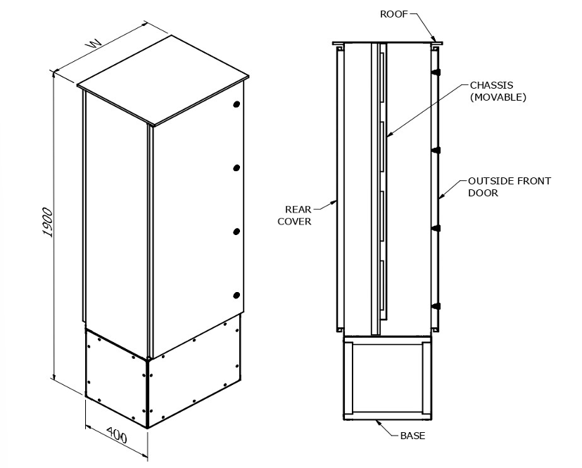 MERLIN SYSTEMS 400DX400WX1900H M-400 WEATHER PROOF SINGLE DOOR ENCLOSURES