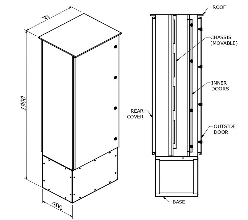 MERLIN SYSTEMS 400DX800WX1900H M-400 WEATHER PROOF DOUBLE DOOR ENCLOSURES