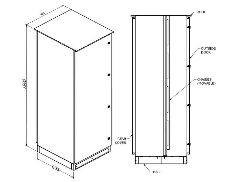 MERLIN SYSTEMS 600DX200WX1900H M-600 WEATHER PROOF SINGLE DOOR ENCLOSURES