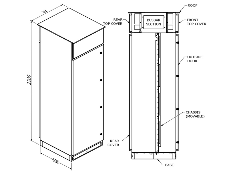 MERLIN SYSTEMS 600DX400WX2200H M-600 WEATHER PROOF DOUBLE DOOR ENCLOSURES