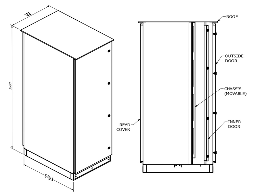 MERLIN SYSTEMS 800DX900WX1900H M-800 WEATHER PROOF DOUBLE DOOR ENCLOSURES