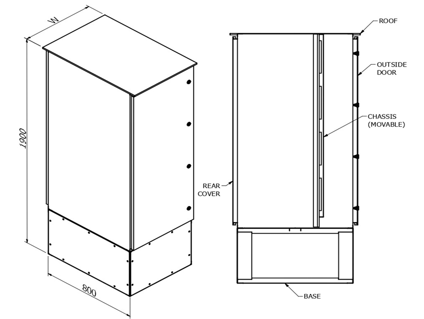 MERLIN SYSTEMS 800DX900WX1900H M-800 WEATHER PROOF SINGLE DOOR ENCLOSURES