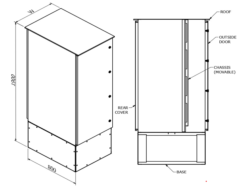 MERLIN SYSTEMS 800DX900WX1900H M-800 WEATHER PROOF DOUBLE DOOR ENCLOSURES