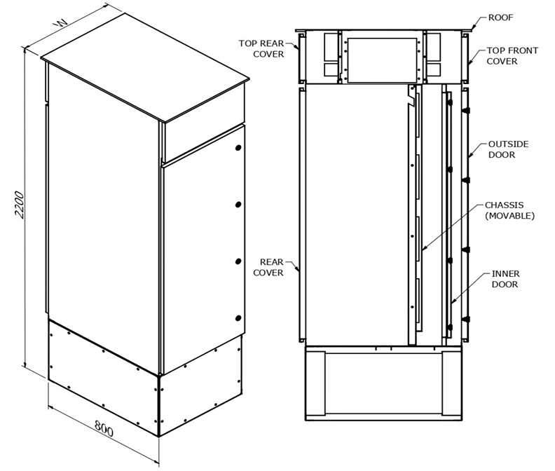 MERLIN SYSTEMS 800DX400WX2200H M-800 WEATHER PROOF DOUBLE DOOR ENCLOSURES
