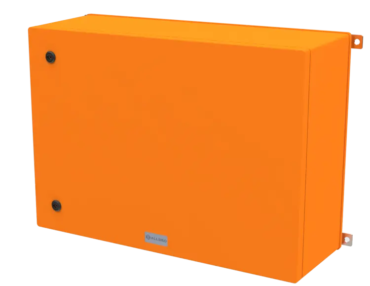 ALLBROX 6.5 ORANGE (500X700X246) LANDSCAPE INC SMC DP ABOVE BOXES INCLUDE: SMC DEVICE PLATE, S/S HINGES, WALL BRACKETS, LOCKING MECHANISM & PANEL KEY