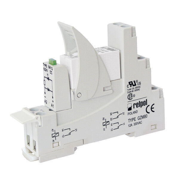 RELPOL S.A Interface relays PI85-230AC-M93G-TC-2011, 1 CO . Contact material: AgNi. Voltage coil 230 V AC. Rated load AC1 16 A / 250 V AC. Mounting: mounting on 35 mm rail. Cover protection category IP 20.