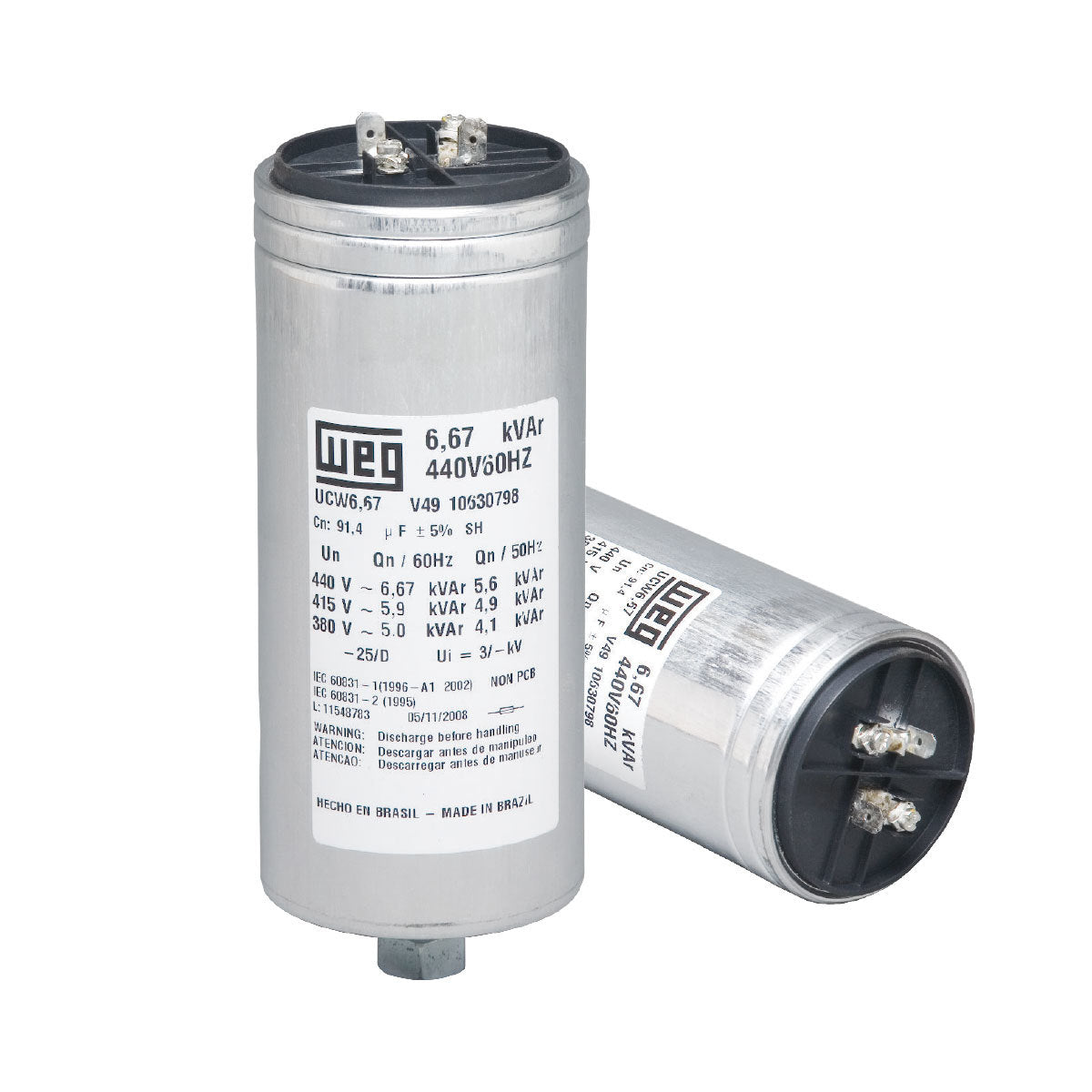 WEG CAPACITIVE UNIT UCW2.5V29 L8 1 PHASE CAPACITOR UNIT 240V 2.08kVAR 115.1µF 10045988