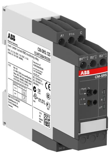 ABB CM-SRS.11S Current monitoring relay 1c/o, B-C=3mA-1A RMS, 110-130VAC 1SVR730841R0200