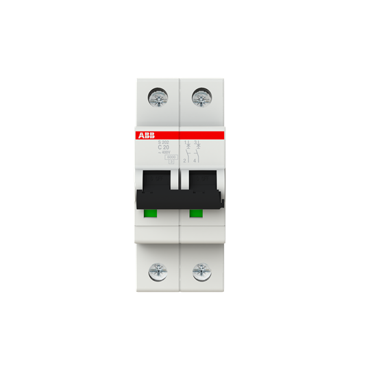 ABB S202-C20 Miniature Circuit Breaker - 2P - C - 20 A 2CDS252001R0204