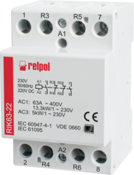 RELPOL S.A Installation contactors, RIK63-40-24, control coil voltage 24 V AC/DC,  four-pole, mounting on 35 mm rail