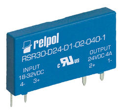 RELPOL S.A Solid State Relays, RSR30-D24-D1-04-025-1, output voltage 48 V DC, maximum output circuit current 2,5 A DC, without operation state signalling, for PCB.  Output circuit switching - instantaneous switching relay
