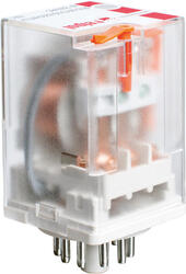 RELPOL S.A Industrial relays R15-2113-23-5230-WTL, 3 CO. Contact material: AgNi/Au flash gold plating. Voltage coil 230 V AC. Rated load AC1  10 A / 250 V AC. Mounting: for plug-in sockets. Cover protection category IP 40.