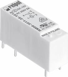 RELPOL S.A Miniature relays RM96-3011-35-1012, 1 CO. Contact material: AgSnO2. Voltage coil 12 V DC. Rated load AC1  8 A / 250 V AC. Mounting: for PCB and sockets. Cover protection category IP 67.