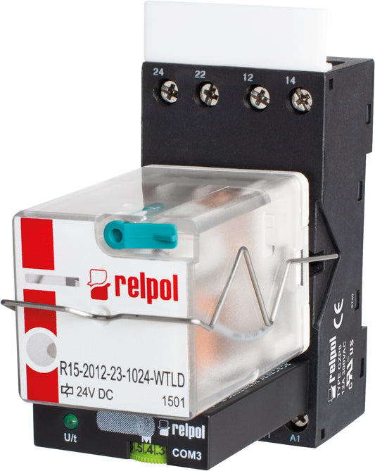 RELPOL S.A Time relays , PIR153-024DC-00T, 3 CO ( 3PDT), AgNi, 24V DC, Rated load AC1 10 A,  Rated load AC3 370 W, Rated switching voltage 250 V AC, Operating temperature  °C -40…+55, mounting on 35 mm rail