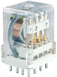 RELPOL S.A Industrial relays R15-2014-23-1012, 4 CO. Contact material: AgNi. Voltage coil 12 V DC. Rated load AC1  10 A / 250 V AC. Mounting: for plug-in sockets. Cover protection category IP 40.
