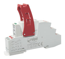 RELPOL S.A Push-in interface relay set: relay RM84 transparent cover blue colour - DC coils (contacts 2 CO, AgNi, rated load 8 A, coil voltage 24 V DC), socket GZP80 (grey, Push-in), module M41G (version LD), clip GZP80-0400