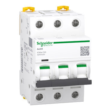 SCHNEIDER Miniature circuit-breaker. Acti9 iC60a. 3P. 50 A. C curve. 4500 A (IEC 60898-1). 6 kA (IEC 60947-2)