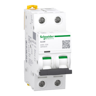 SCHNEIDER Miniature circuit-breaker. Acti9 iC60L. 2P. 20 A. C curve. 15000 A (IEC 60898-1). 25 kA (IEC 60947-2)