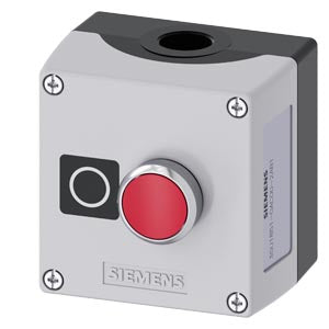SIEMENS Enclosure for command devices, 22 mm, round, Enclosure material metal, enclosure top part gray, 1 control point metal, A=Pushbutton red, 1 NC, screw terminal, floor mounting, label: O, 1xM20 each on top and bottom, Label enclosed