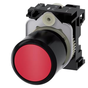 SIEMENS Pushbutton, compact, with extended stroke (12 mm), 22 mm, round, plastic, red, pushbutton, flat, momentary contact type, with holder