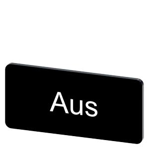 SIEMENS Labeling plate for snapping on or gluing, on label holder, label size 12.5x27 mm, black label, white font, with inscription: Aus