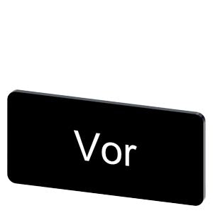 SIEMENS labeling plate for snapping on or gluing on label holder, label size 12.5 x 27 mm, black label, white font, with inscription: Vor