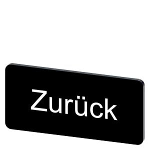 SIEMENS Labeling plate for snapping on or gluing, on label holder, label size 12.5x27 mm, black label, white font, with inscription: ZurÃ¼ck
