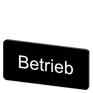 SIEMENS Labeling plate for snapping on or gluing, on label holder, label size 12.5x27 mm, black label, white font, with inscription: Betrieb