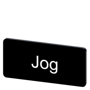 SIEMENS Labeling plate for snapping on or gluing to label holder, label size 12.5x27mm, black label, white font, with inscription: Jog