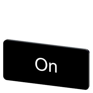 SIEMENS Labeling plate for snapping on or gluing to label holder, label size 12.5x27mm, black label, white font, with inscription: On