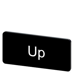 SIEMENS Labeling plate for snapping on or gluing to label holder, label size 12.5x27mm, black label, white font, with inscription: Up