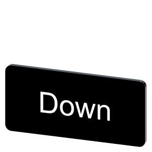 SIEMENS Labeling plate for snapping on or gluing to label holder, label size 12.5x27mm, black label, white font, with inscription: Down