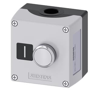 SIEMENS Enclosure for command devices, 22 mm, round, Enclosure material plastic, enclosure top part gray, 1 control point plastic, Recess for label, A=Pushbutton white, label: I, 1 NO, screw terminal, floor mounting, Label enclosed