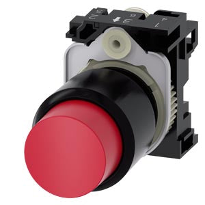 SIEMENS Pushbutton, compact, with extended stroke (12 mm), 22 mm, round, plastic, red, pushbutton, raised, momentary contact type, with holder