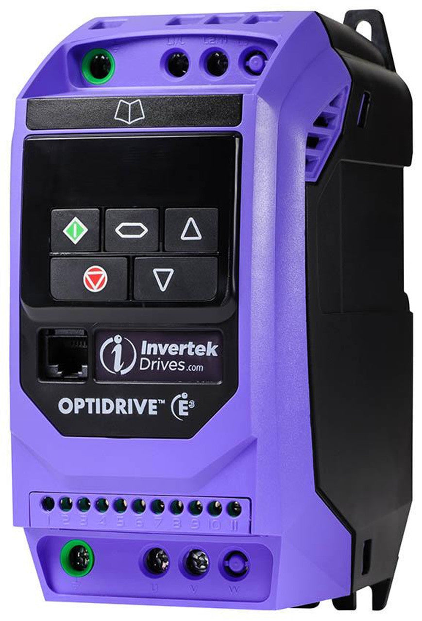 Invertek Optidrive E3 Single Phase  IP20, 4.3 Amps 0.37 kW 0.5 HP 1Ph. Input, 1Ph. Output, 200-240V, EMC Filter ODE-3-120043-1F12-01