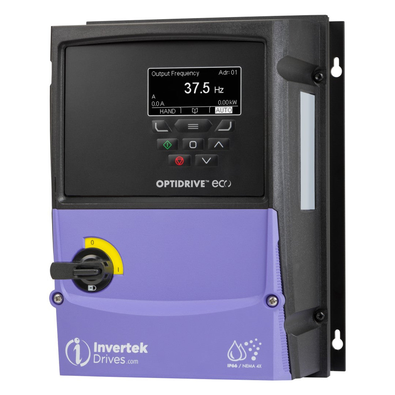 Invertek Optidrive Eco IP66, 14 Amps 5.5 kW 7.5 HP 3Ph. Input, 3Ph. Output, 380-480V, EMC Filter, TFT Display ODV-3-240140-3F1A-MN