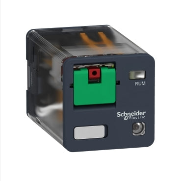 SCHNEIDER Harmony. Universal plug-in relay. 10 A. 2 CO. with LED. with lockable test button. 230 V AC