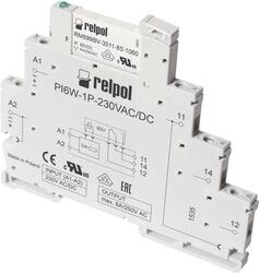 RELPOL S.A Interface relays PIR6WB-1PS-24VAC/DC-T, 1 NO,  triac output. Voltage coil 24 V AC/DC. Rated load AC1  1 A. Mounting: mounting on 35 mm rail. Cover protection category IP 20.