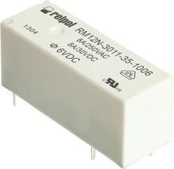 RELPOL S.A Miniature relays RM12N-2221-25-1024, 1 NO. Contact material: AgNi/Au gold plating. Voltage coil 24 V DC. Rated load AC1  10 A / 250 V AC. Mounting: for PCB. Cover protection category IP 40.